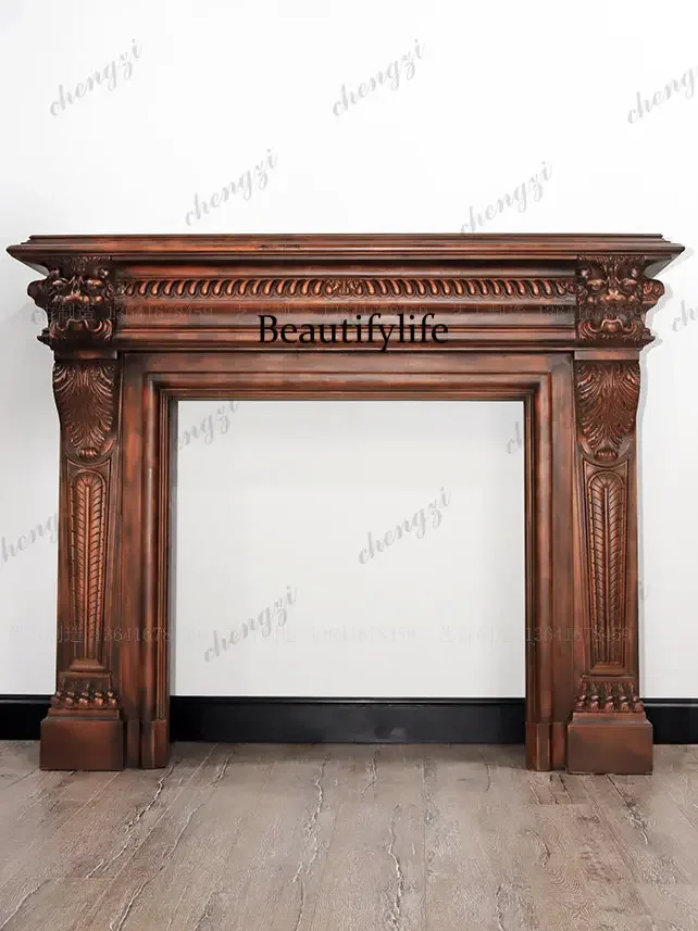 B567  Reproduction of ancient Roman classical lion head solid wood retro living room large fireplace, clubhouse B & B villa