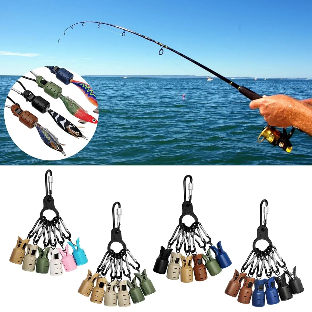 6Pcs Lure Screw Climbing Hook Wooden Shrimp Hook Protective Cover M Size Squid Hook Scratch-Resistant Fishing Accessories