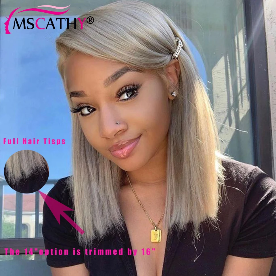 200% Ash Blonde Glueless Bob Brazylijskie peruki z ludzkich włosów dla kobiet Krótkie proste peruki 5x5 Bob Precut HD Transparent Lace Bob Wigs