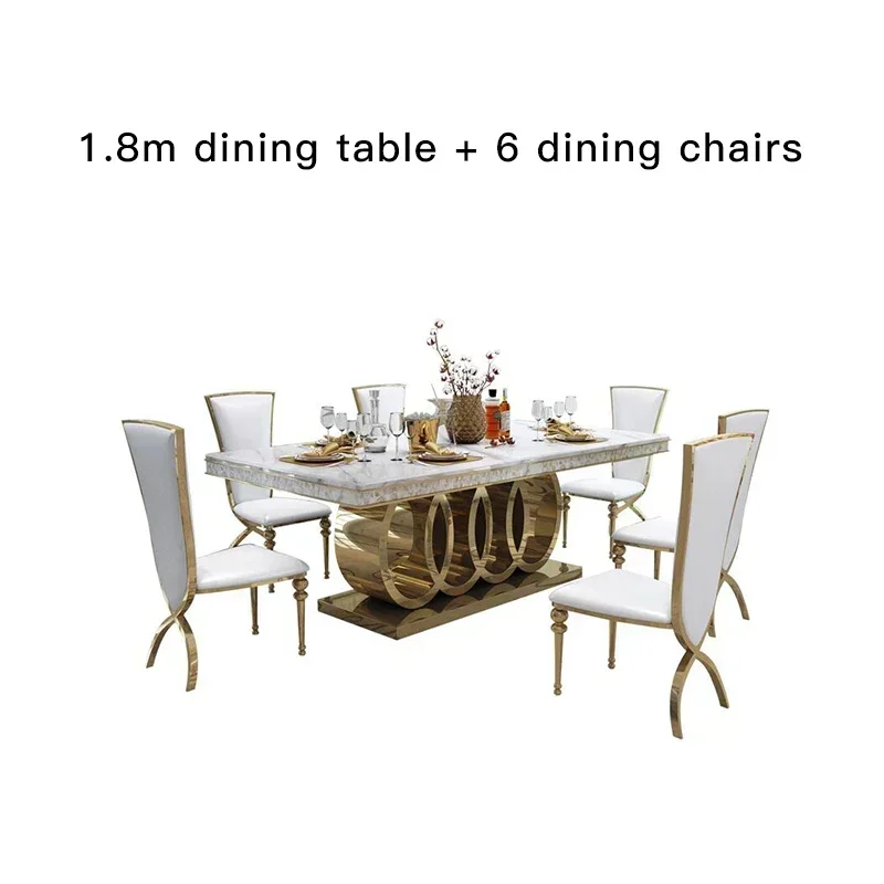 Advanced Practical Quality Modern Marble Dining Table Leisure Stainless Steel Dining Table Apartment Gold Home Furnishings