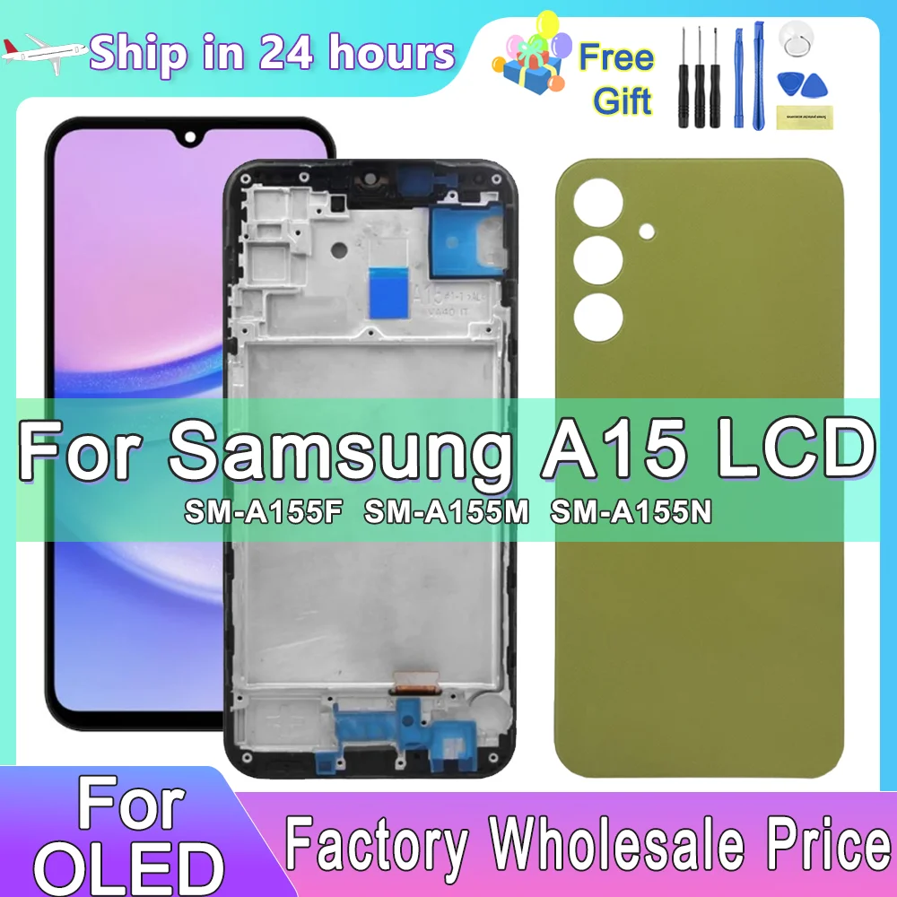 OLED For Samsung A15 SM-A155F Display Touch Screen Digitizer Assembly A15 5G SM-A156B A156E LCD Replacement 100% Tested