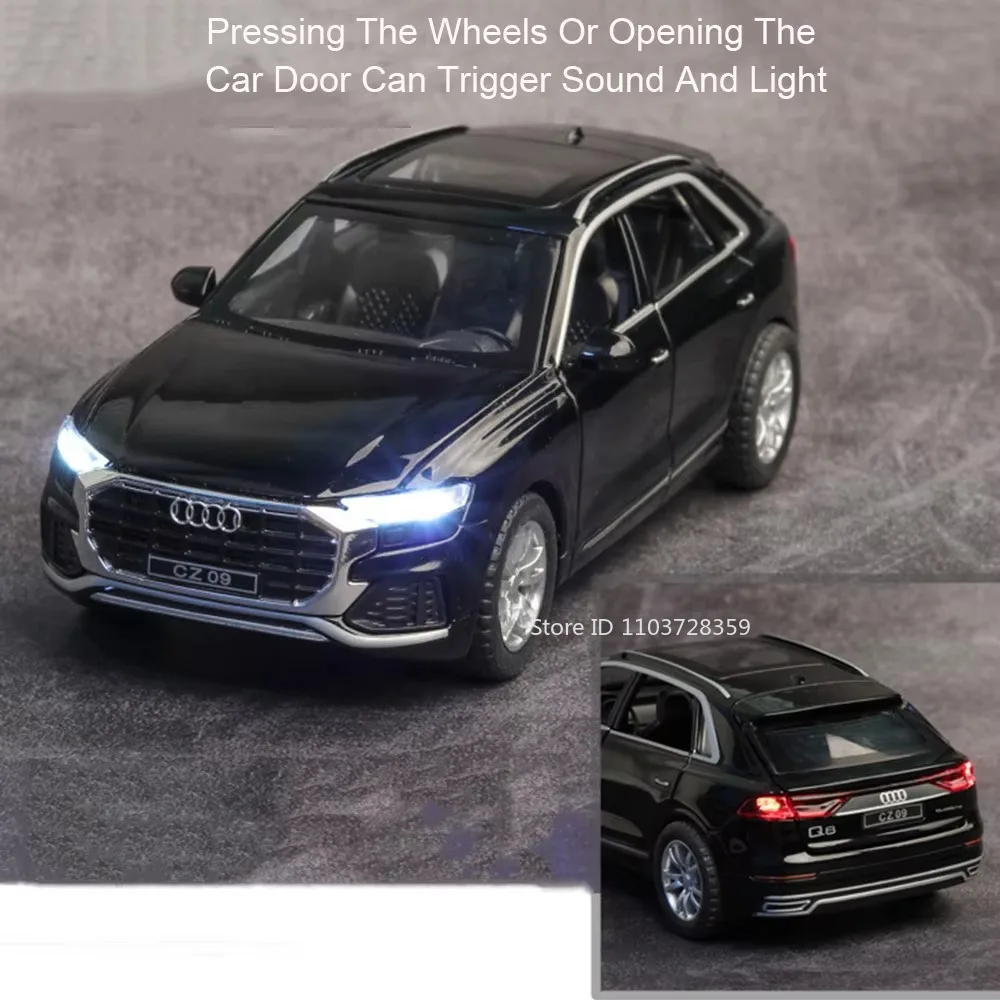 1:32 Scale Q8 RS7 Toy Model Cars Alloy Diecast Miniature Vehicles Sound Light Doors Opened Pull Back Rubber Tires for Kids Gifts