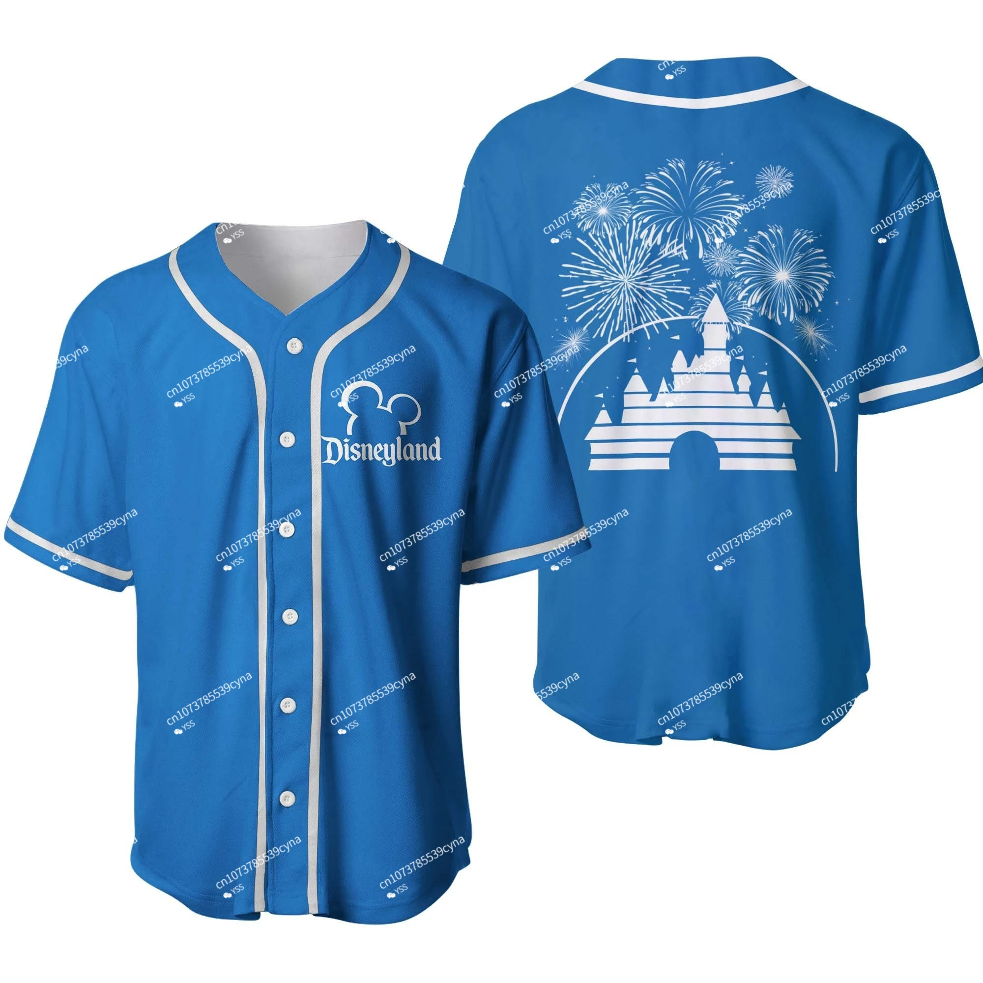 

Disneyland Castle Fireworks Denim Blue White, Disney Baseball Jersey Disney Shirt