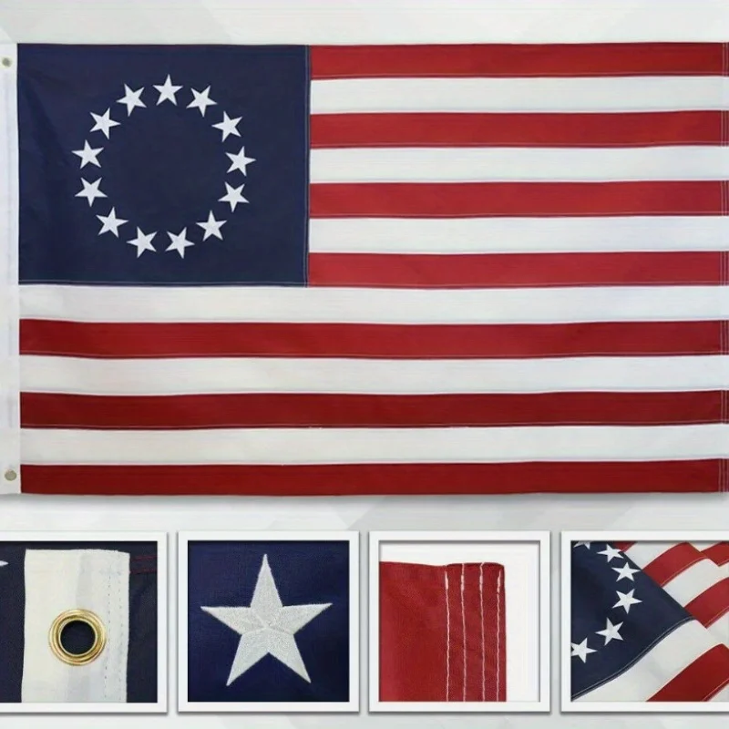 5 pieces embroidered Betsy Ross Flag 3x5 feet historic American flag with 13 stars with two brass plaid and double sewed edges