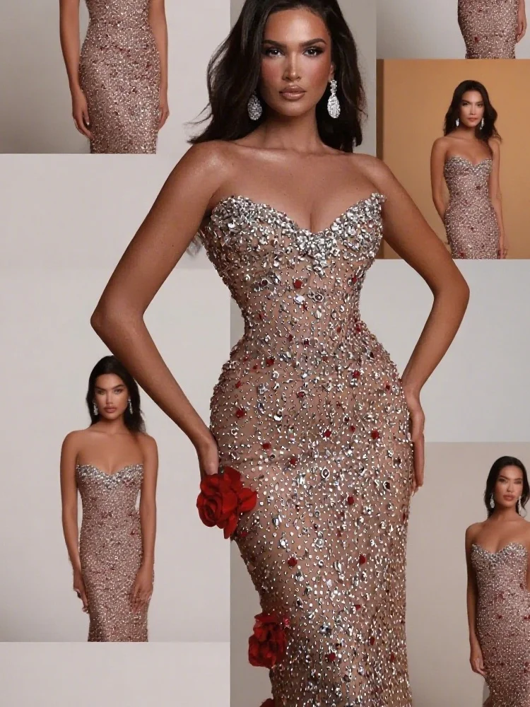 Модные вечерние платья с 3D цветами для женщин, платья без рукавов со стразами для особых случаев, Vestidos по индивидуальному заказу