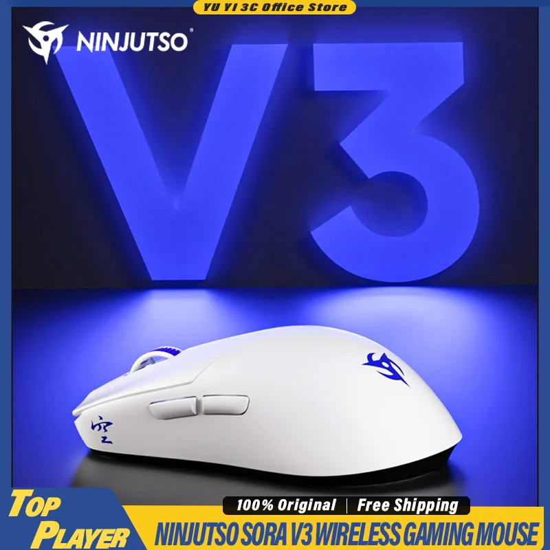 Mouse Gamer Sem Fio NINJUTSO SORA V3 Leve e Sem Furos, Modo Duplo com Fio 2.4G para Gamers de PC CSGO Valorant Delta Action, Branco