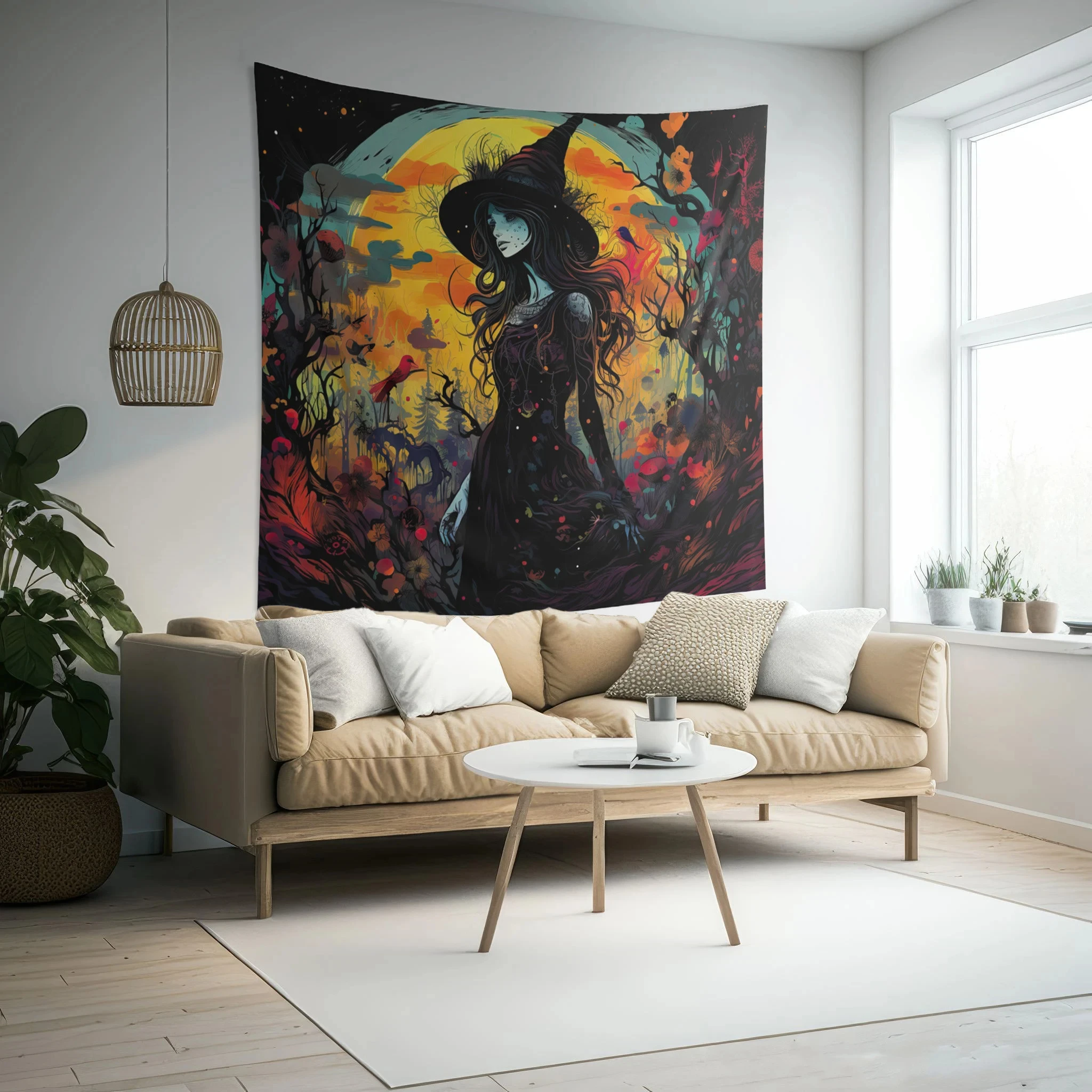 VIKAMA Sunset Forest Witch Tapestry Dark Fairy Tale Background Cloth Living Room Decoration Room Decoration