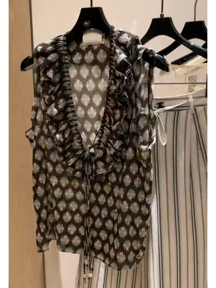 

Easy Wear Beautiful Print V-Ne Svel irt Women's Top Ele Youthful Floral Lace Trim Commute Sle Straight Cut