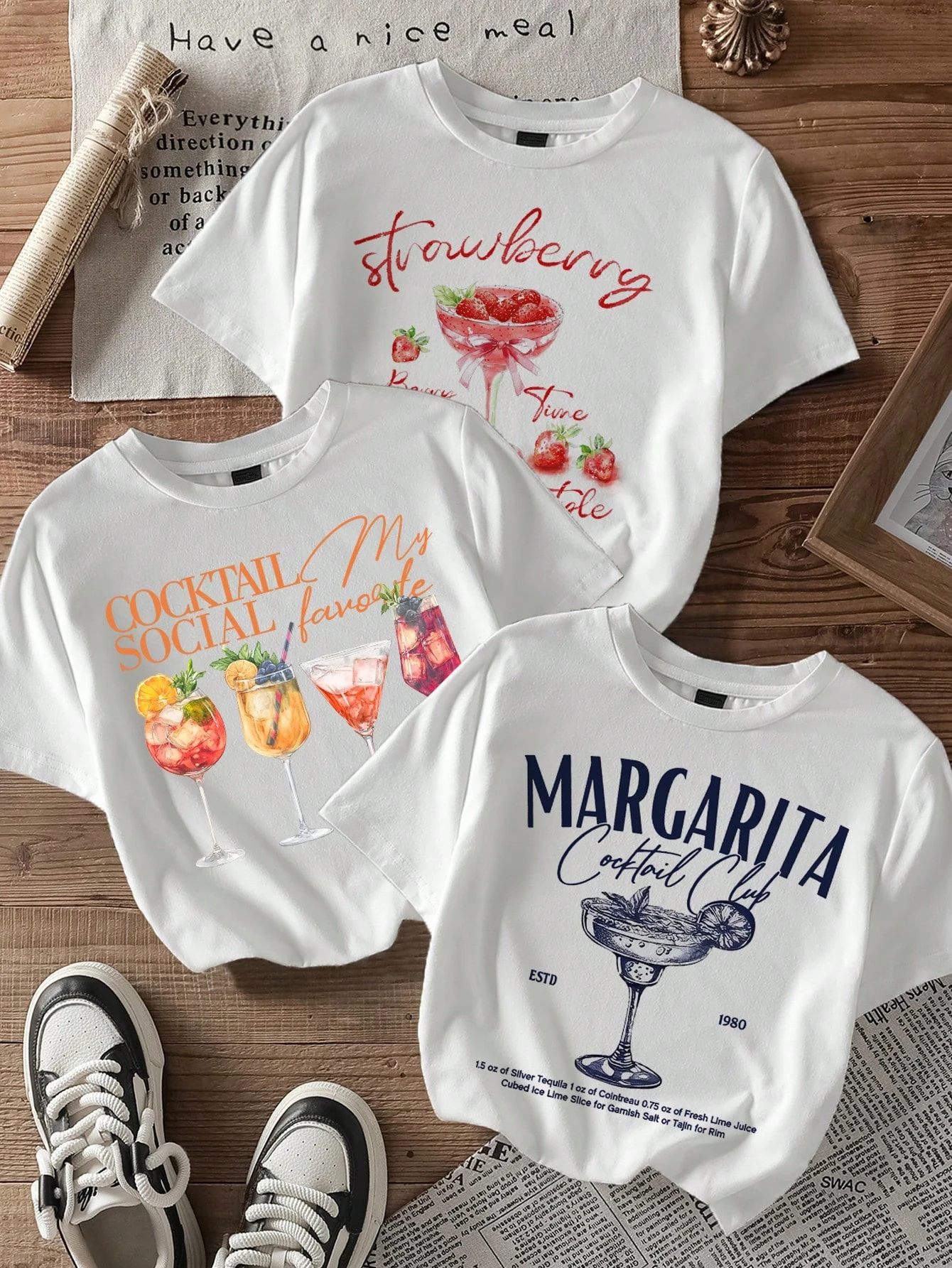 

Strawberries Fruit Margarita Prints T-Shirts Womens Cotton Summer Short Sleeve T Shirt O-Neck Oversized Tops Street Soft Tees