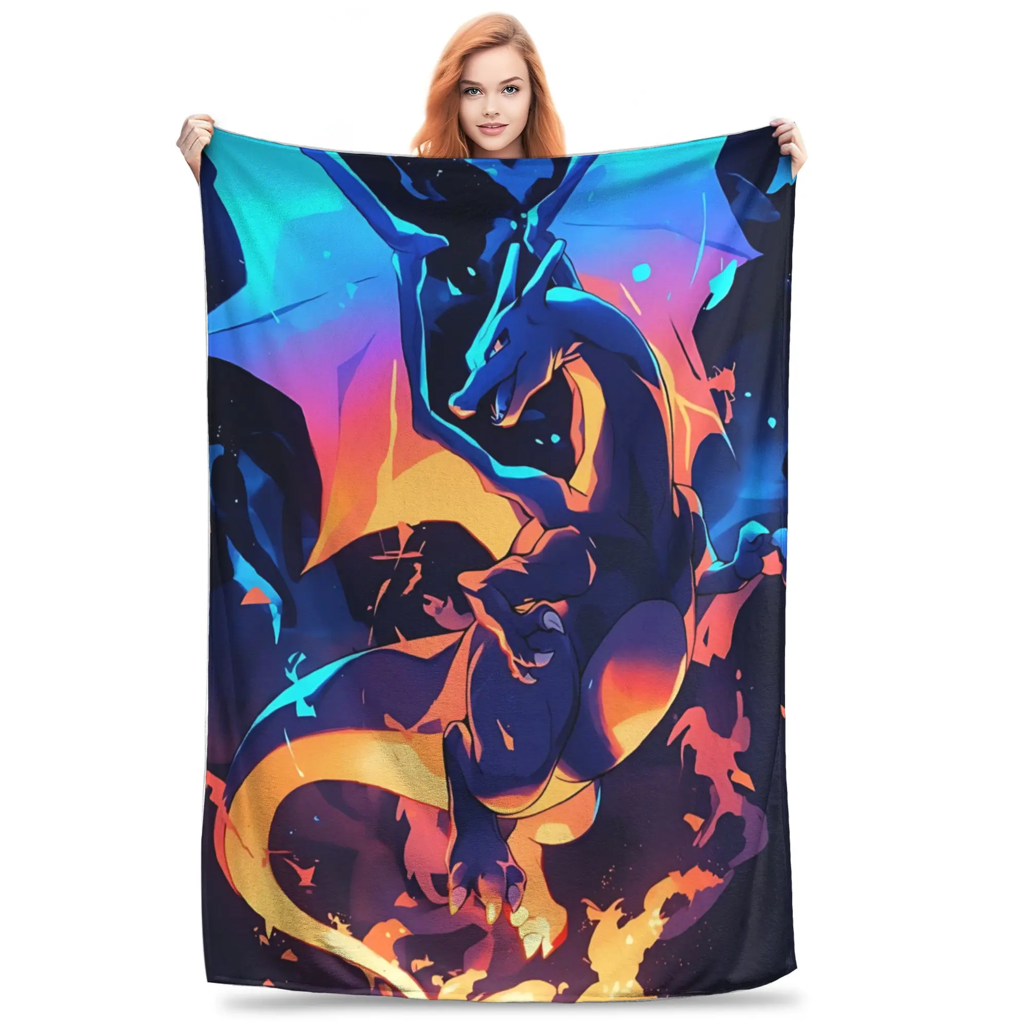 1PC Pokemons Theme Anime Charizard Blanket Throw Blanket  Novelty Warm Blanket All Season Home Gift