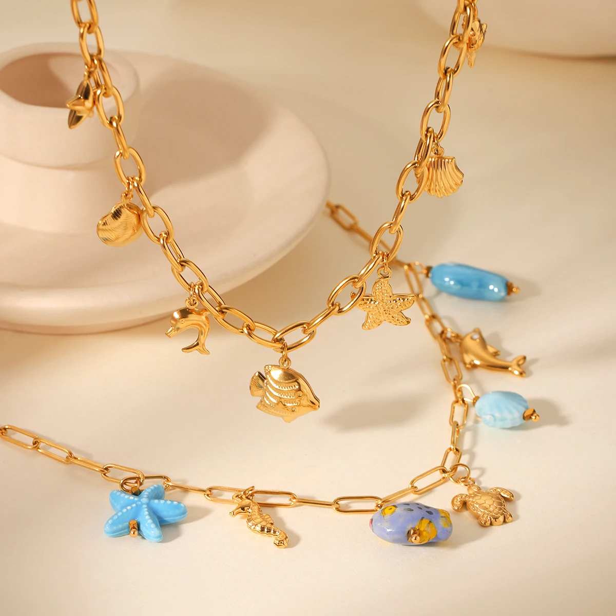 

Ocean Animal Element Pendant Necklace Fashionable And Personalized Stainless Steel Necklace 18k Gold Plated Cute Vacation