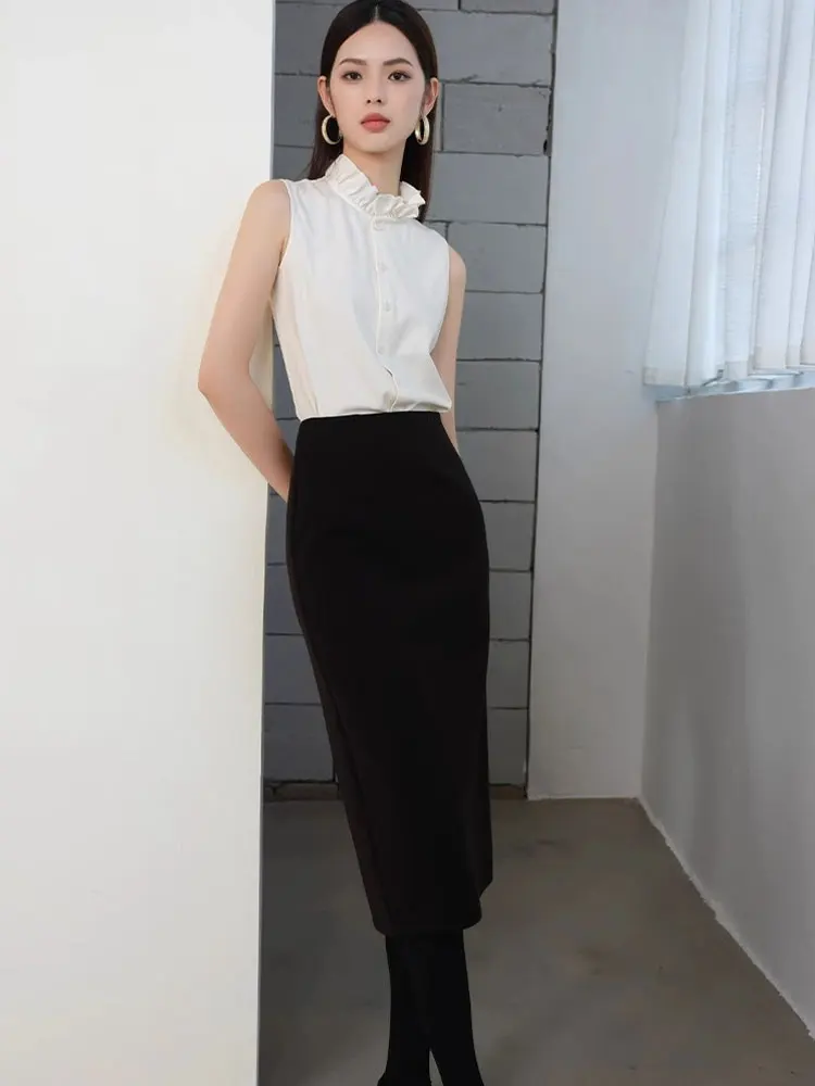 Ele exclusivo casual comute sle blusa gola de renda svel irt roupa interior primavera 2025 na moda topo feminino faion