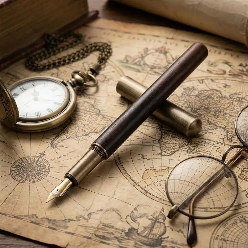 

[C] Luxury Retro Wood Bronze Fountain Pen Office Business Writing Art Calligraphy Ink Pens 0.5mm School Student Stationery Gifts