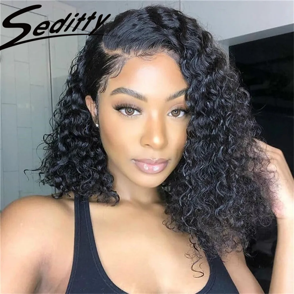 Brazilian Short Bob 13x4 Lace Frontal Human Hair Deep Wave HD Transparent Lace Front Curly Wigs For Women 200% denstiy