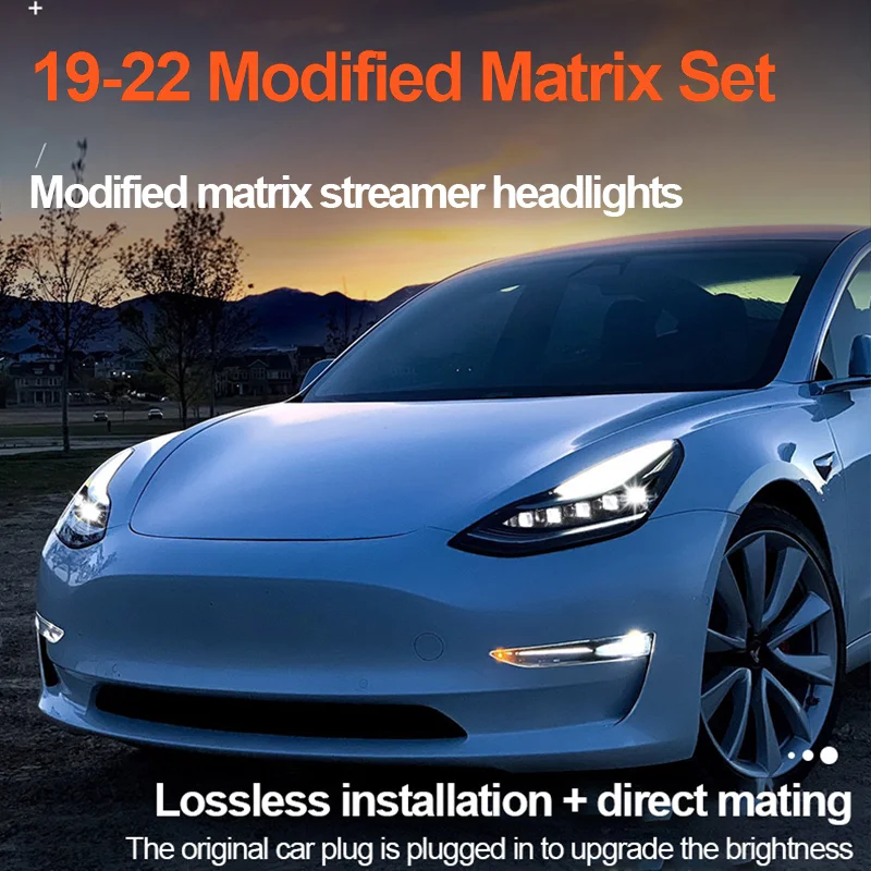 New Energy LED Car Headlight Assembly with Turn Signal Interior PVC Kits Inspired by Running Water for Tesla'