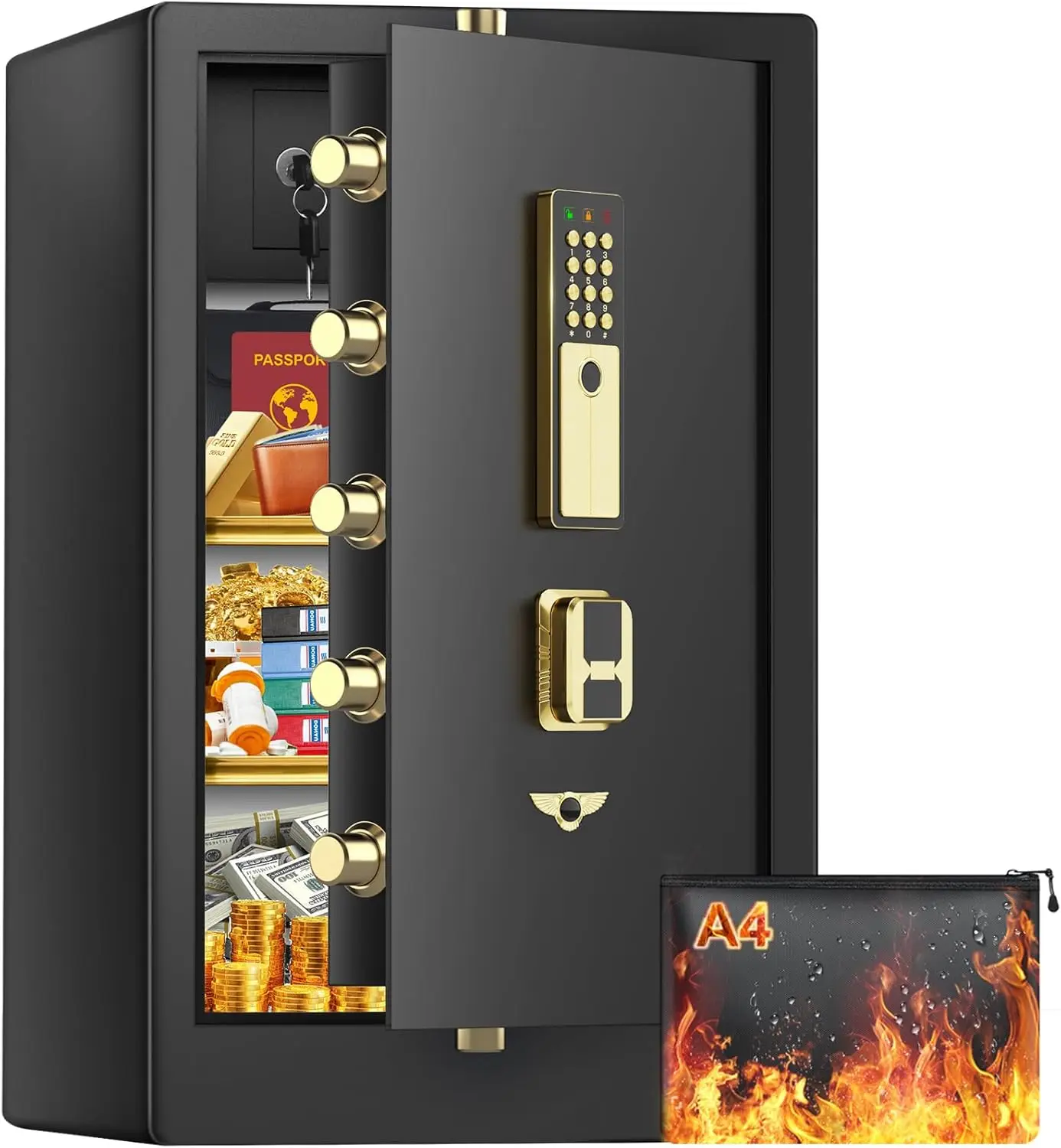 8.0 أساور كبيرة جدًا آمنة للمنزل مقاومة للحريق، صندوق أمان عالي التحمل مقاوم للحريق مع حقيبة مقاومة للحريق، قفل مجمع