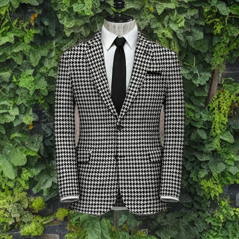 American Style Plaid Formal Men Suit Jacket for Wedding Groom 1 Piece Notch Lapel Slim Fit Houndstooth Male Tuxedo Blazer 2024