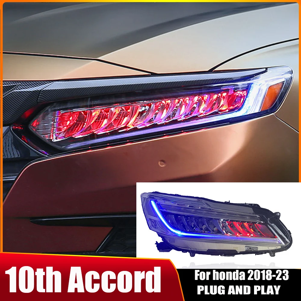 

For Honda 10th generation Accord 2018 2019 2020 20-22 retrofit RGB LED Light Guide Daytime Running Lamps lens headlight assembly