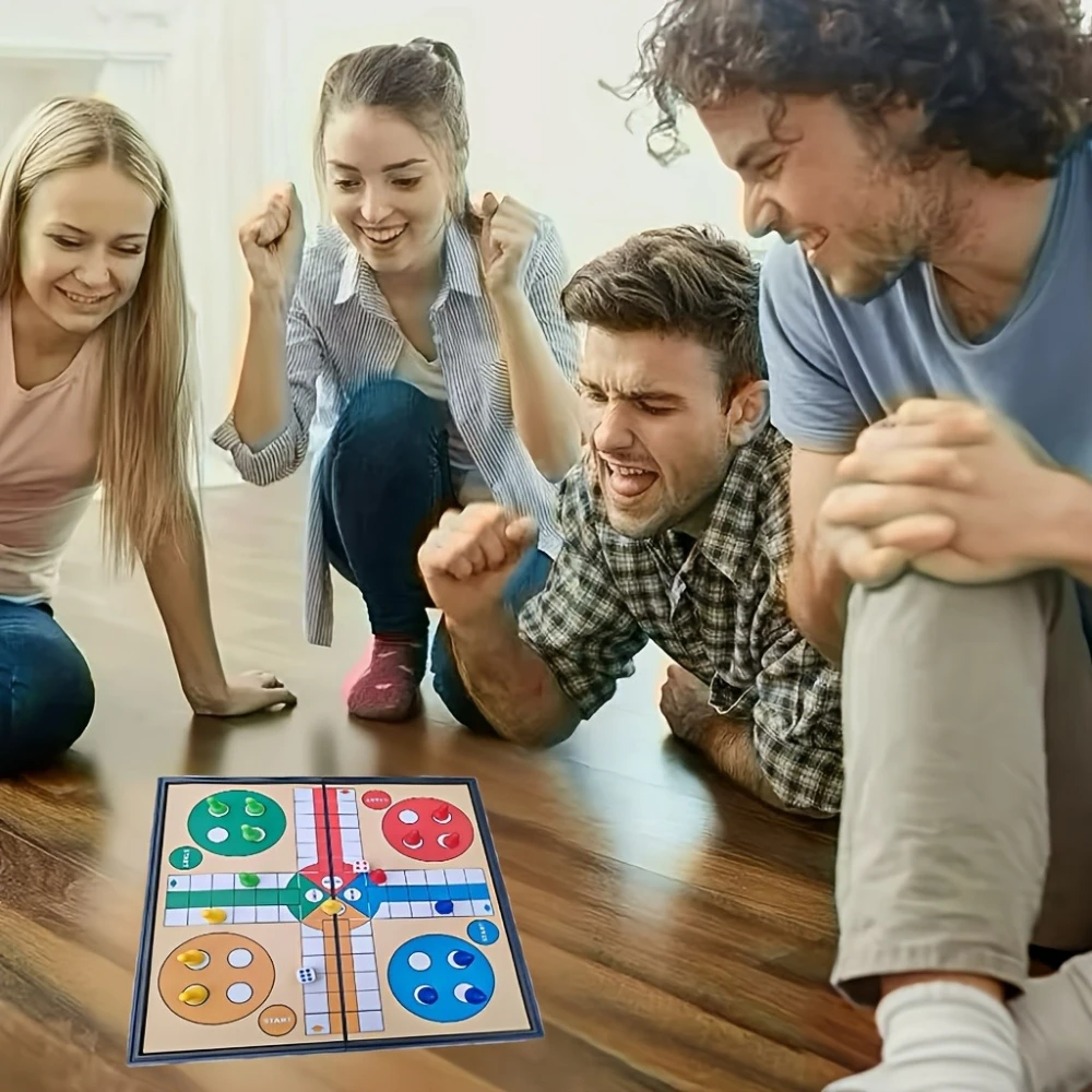 Portable Flying Chess Game | 16 Chess Pieces + 1 Dice + 1 Foldable Chessboard - Multiplayer Interactive Tabletop Strategy Game