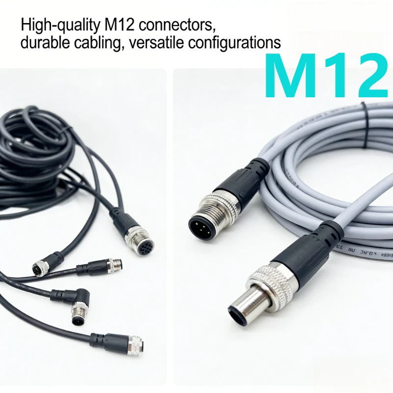 Waterproof M12 Male 4Pin 5pin 8pin 12pin  Extension Cable 10M Straight Female Connector with Elbow Aviation Wire Plug PVC Sensor