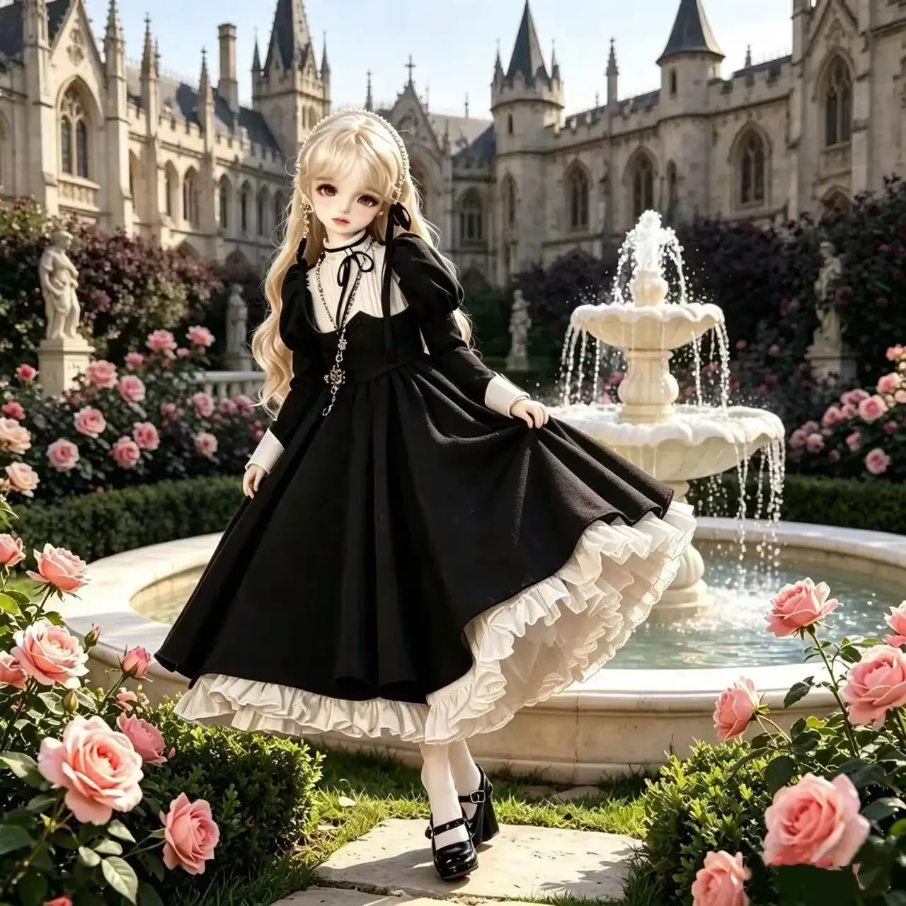 Black Swan Lolita Maid Style Outfit Set Puppenkleidung für Minty 4 Tiny 1/6 1/4 Scale BJD Puppe Szenendekoration – Detail 3