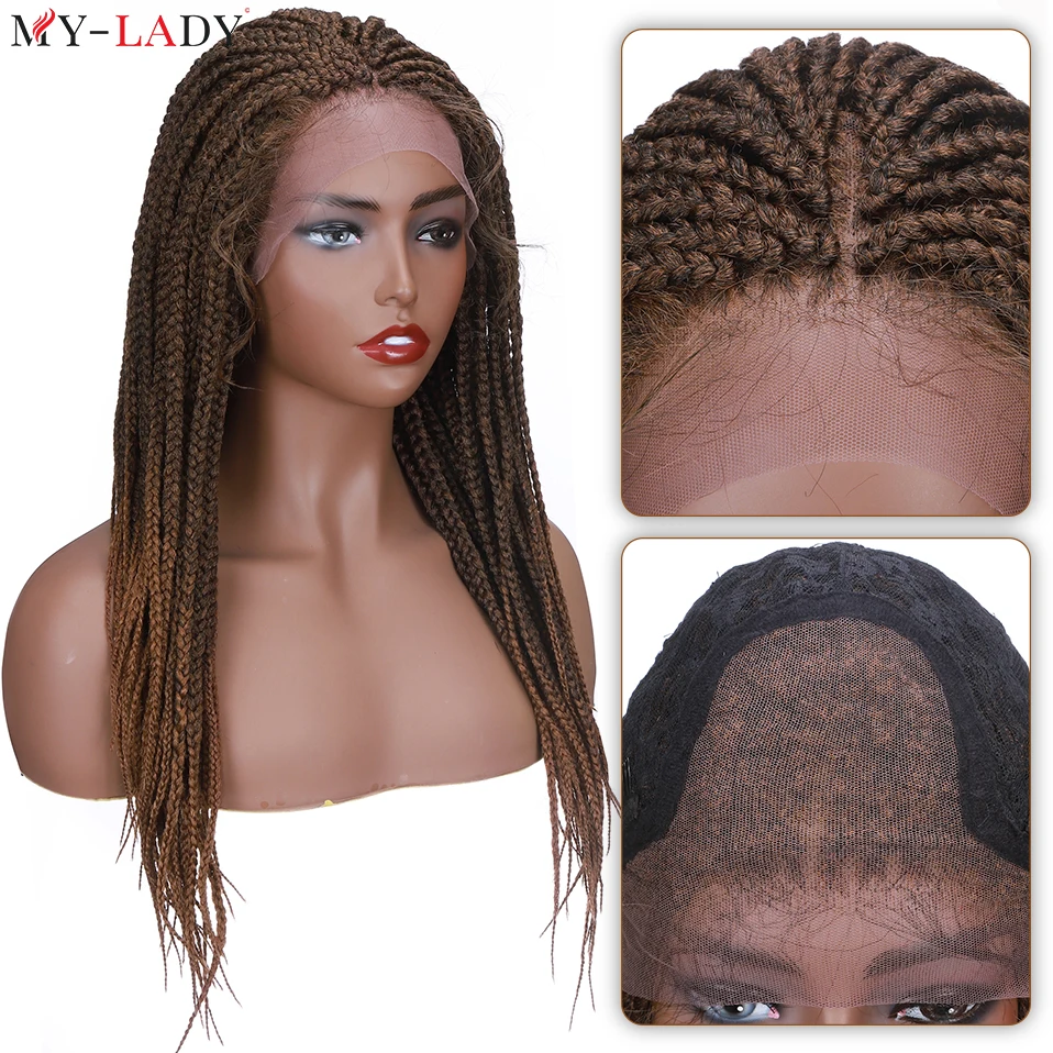 

My-Lady 22inch Synthetic Braided Lace Front Wig With Baby Hair Box Braids Lace Wigs Knotless Twist Braiding Hair Brazilian Style