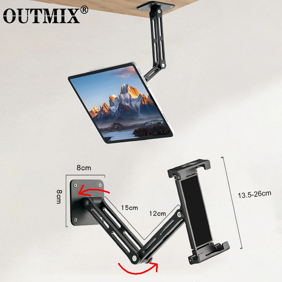 OUTMIX Tablet Wall Mount Phone Stand Long Arm 360 Degree Rotatable Cantilever Desk Bed Holder for 4.7-12.9 Inches Support iPad