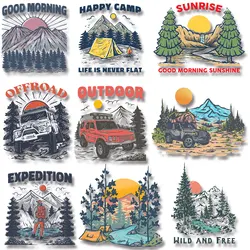 Good Morning Sunrise Campfire Mountain Adventure Outdoor Lifestyle Iron-on Transfers for Clothing Washable Diy Craft