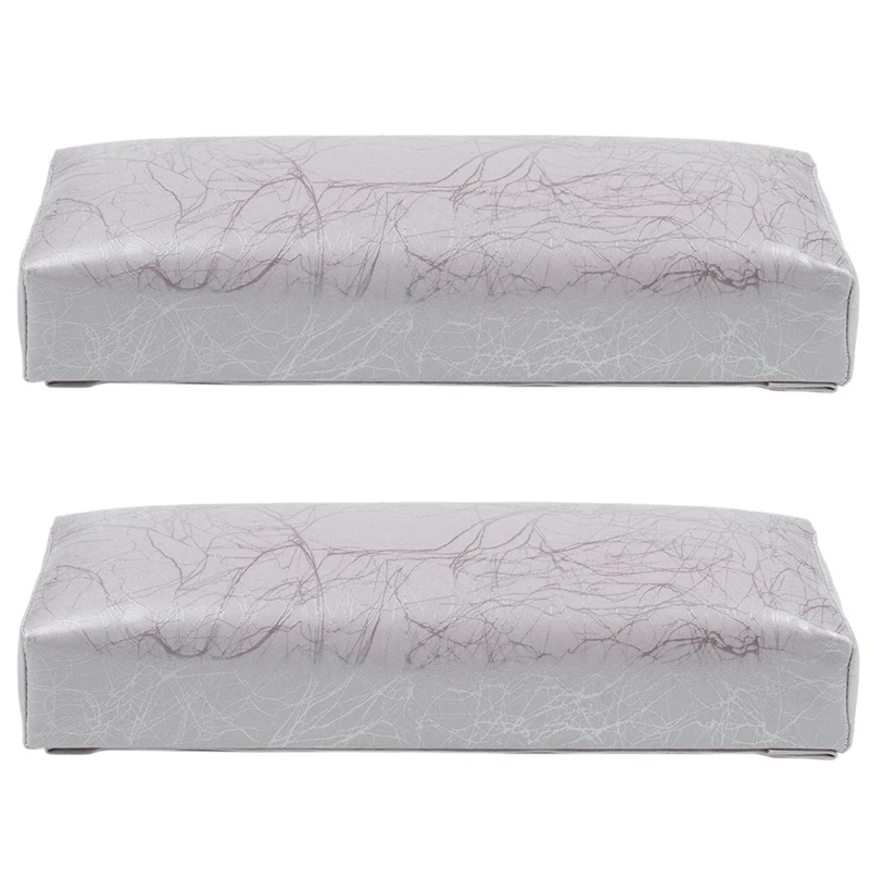 

2X Manicure Hand Pillow Rectangle Pu Leather Hand Rest Silver