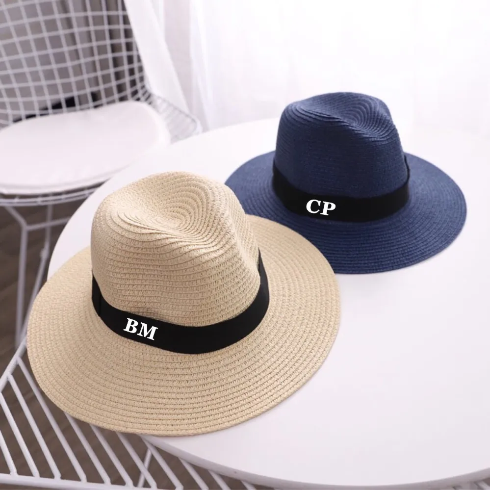 Womens Personalised Fedora Hat, Custom Initials Straw Hat, Hen Party Hat, Honeymoon Straw Hat, Wedding Gift for Bride Summer Hat