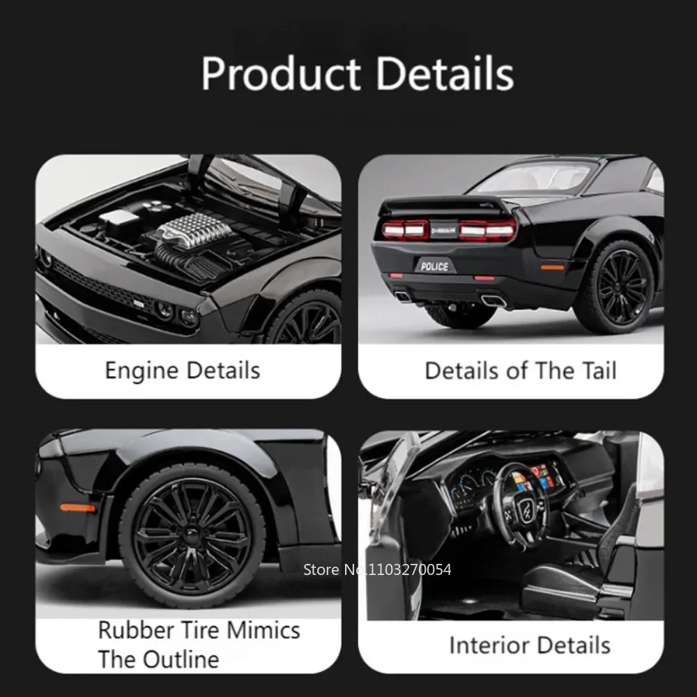 1:22 Hellcat تشالنجر SRT نموذج سيارة شرطة اللعب سبيكة دييكاست الأبواب فتح ضوء الصوت التراجع المركبات ديكور المنزل الحلي