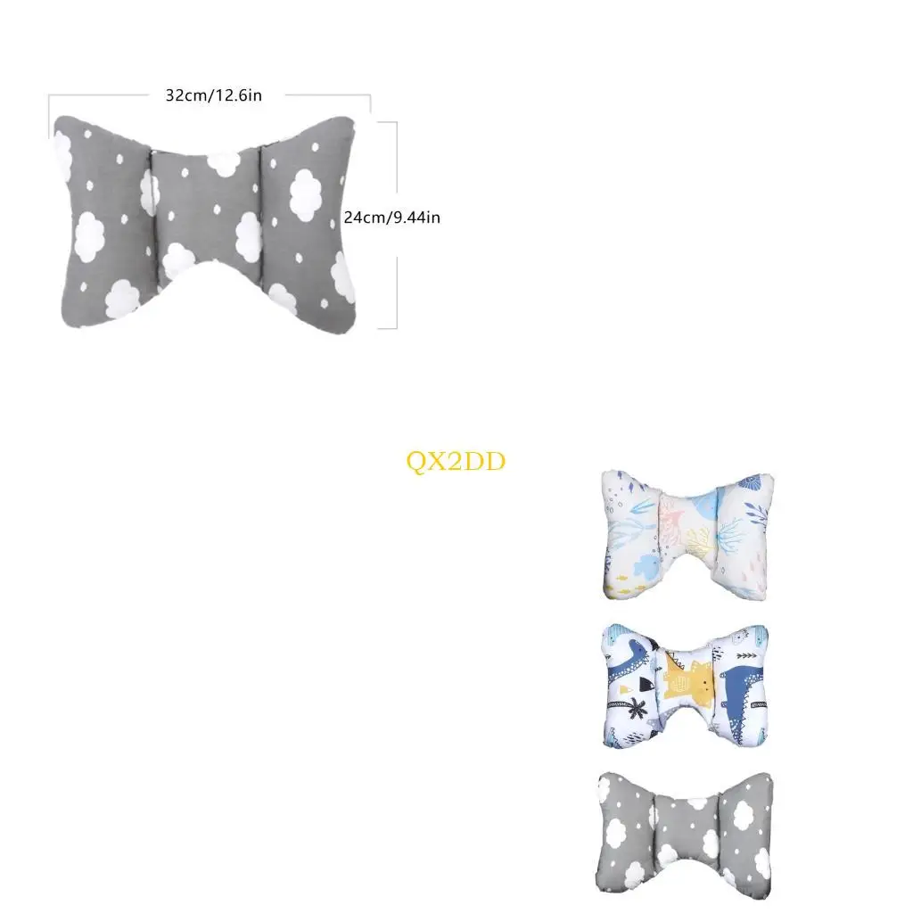 

QX2D дышащая хлопчатобумажная подушка для младенческой головки с эргономичным дизайном формы бабочки для автомобильных сидений и