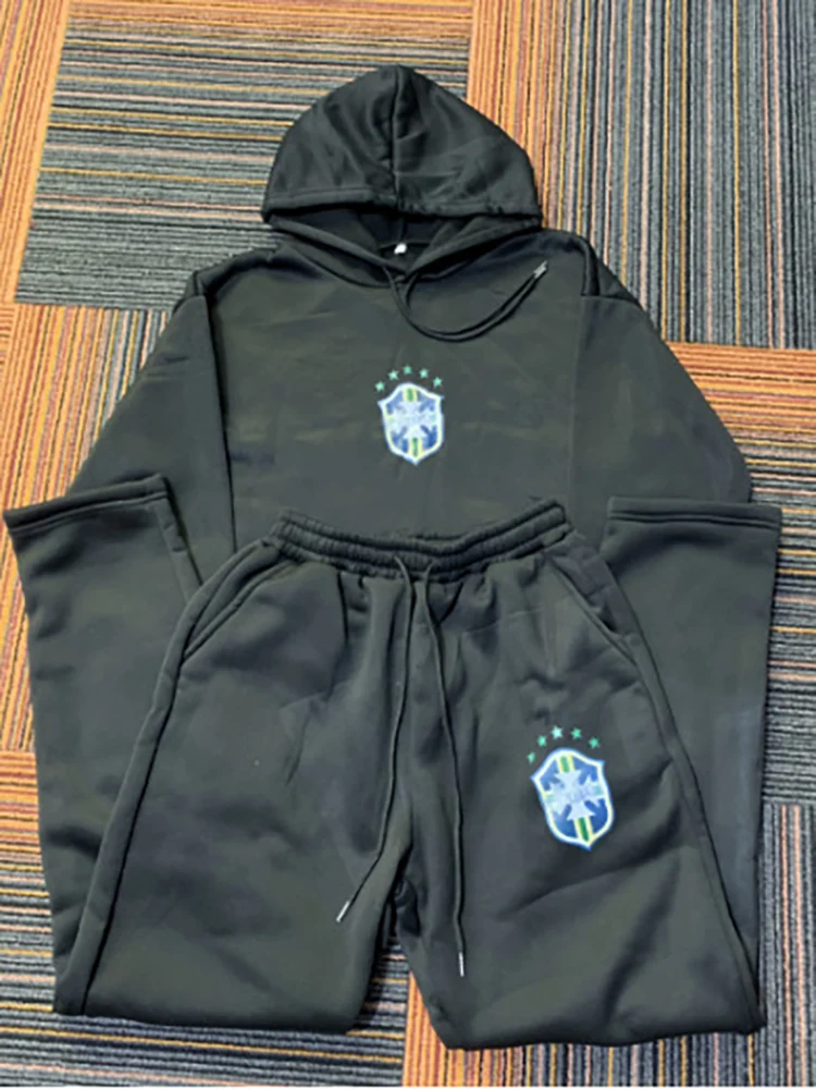 

American Hip-Hop Sets Mens High Street Y2K Hoodie Straight Sweatpants Couple Printed Suit Spring Autumn Streetwear Hoodie Sets