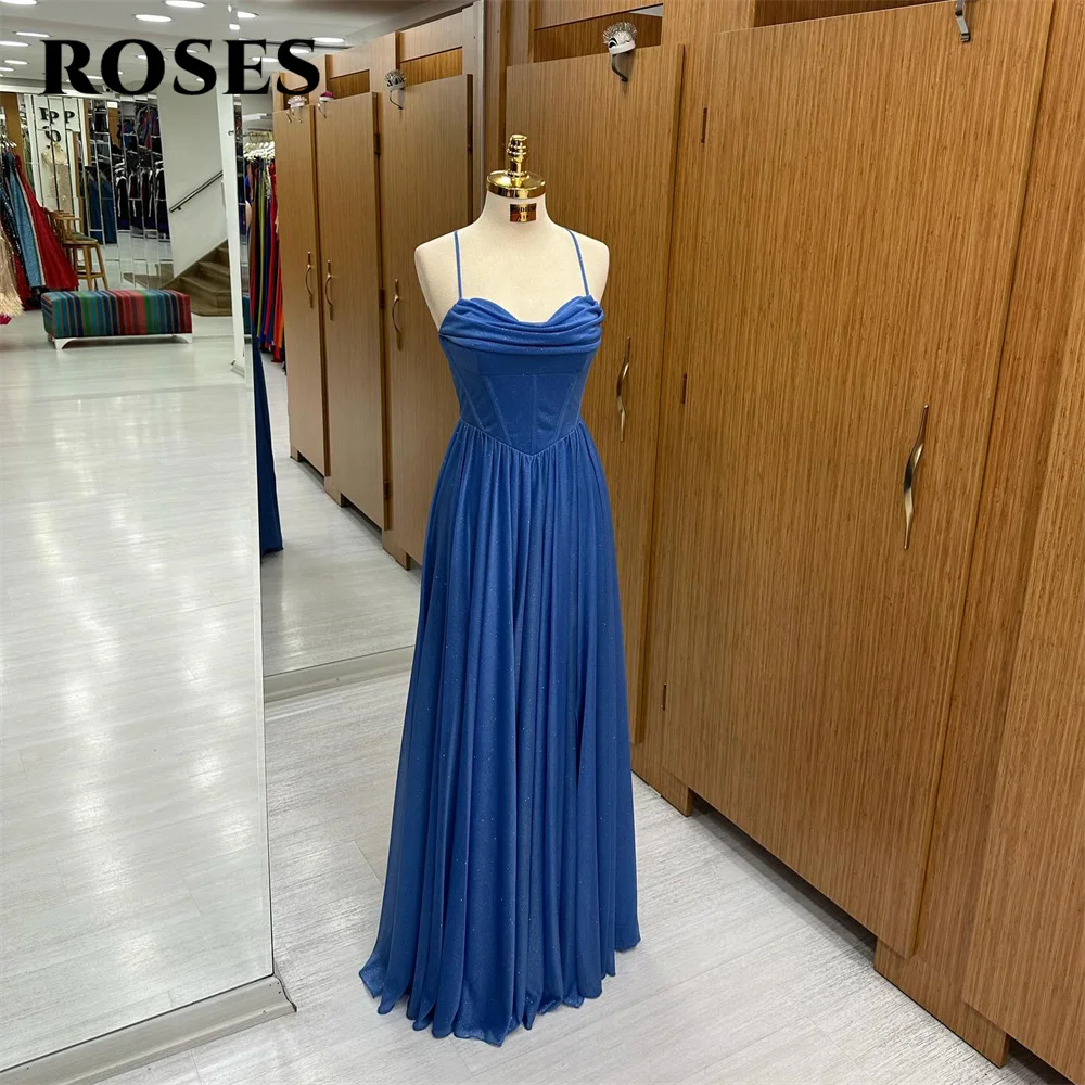 

ROSES Blue Stain Elegant Sexy Wedding Party Dress Shining Celebrity Dress Spaghetti Strap Special Occasion Dresses robes du soir