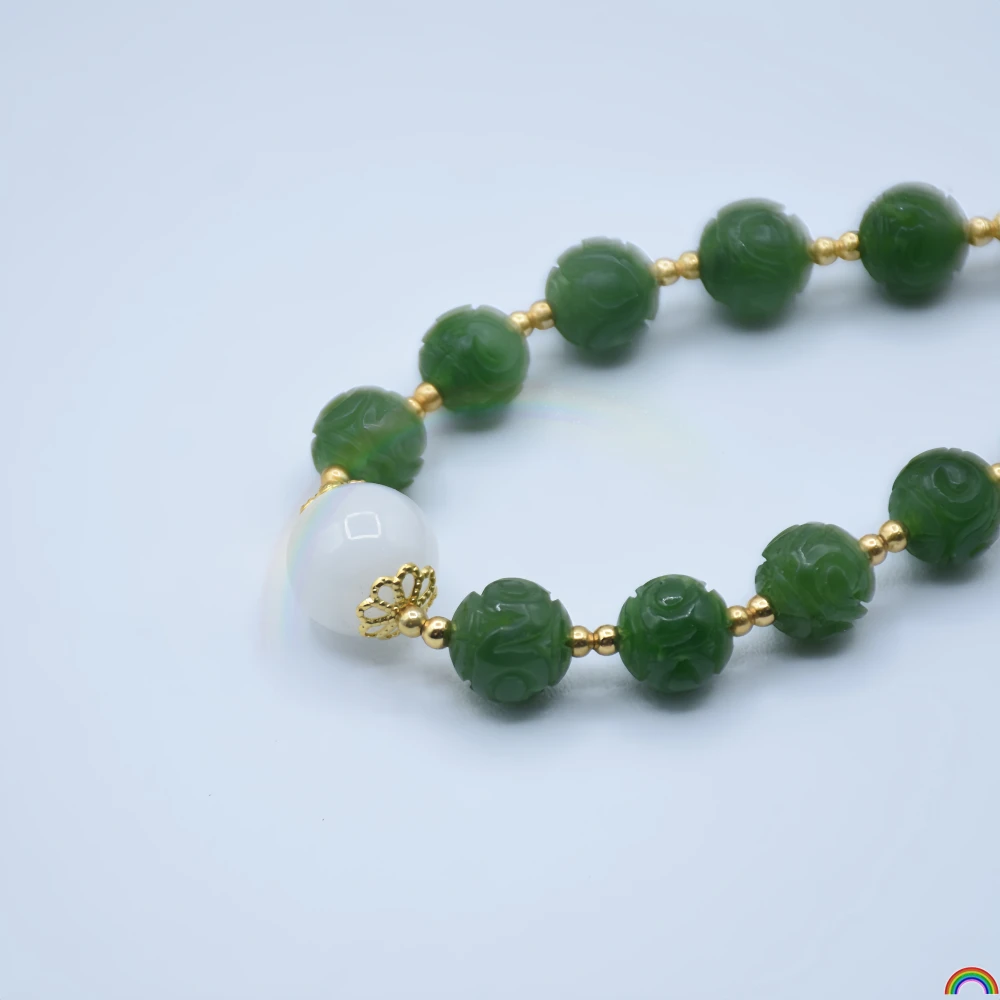 Natural Hotan Jade Jasper Bracelet Carved Embossed Beads Sheep Fat White Jade Transfer Beads Jade Handicraft Rwbuy