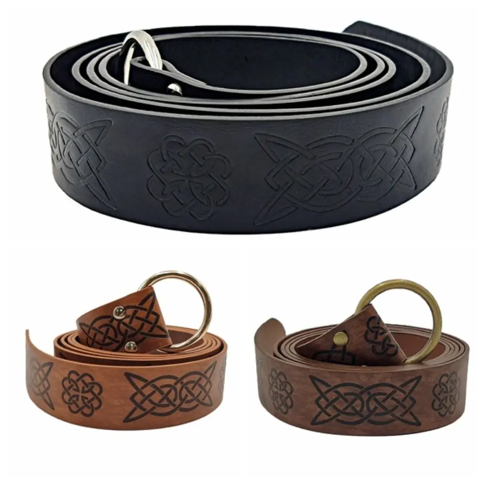 Retro Reliëf Viking Renaissance Riem Print Pu Keltische Riem Ridder Lederen Middeleeuwse Tailleband Feest