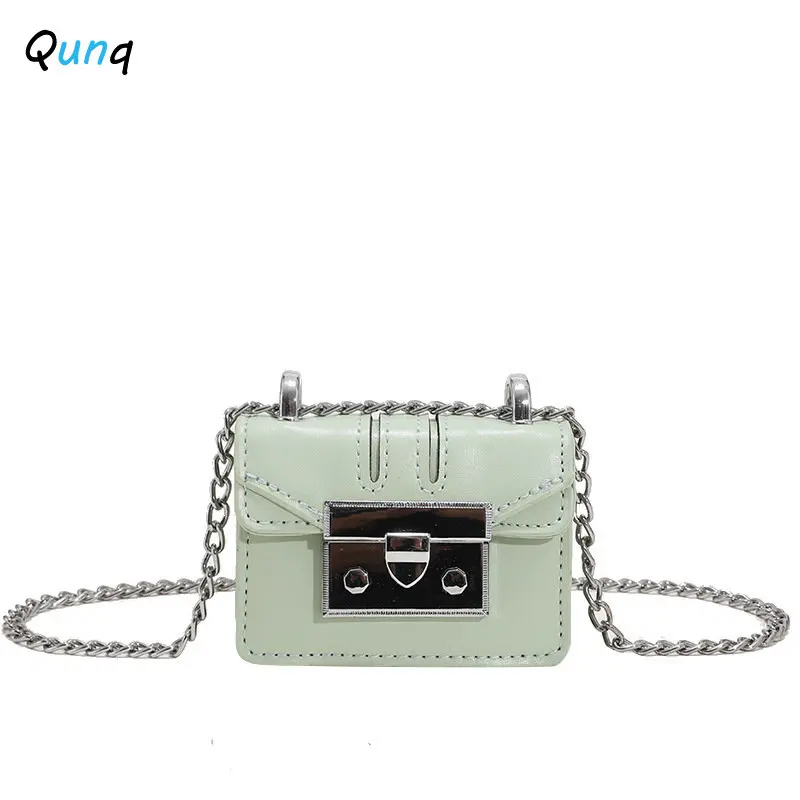 Qunq 2023 Summer INS New Fashion Girls PU Solid Mini One Shoulder Lovely Chain Casual Accessory Cross-Body Bag Holiday Gift