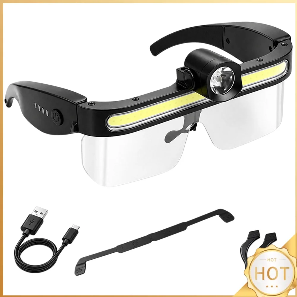 Rechargeable LED Glasses Headlamp COB Wide Angle Flood Type-C 5 Modes 200-300LM IPX4 Dual Source Outdoor Fishing Work