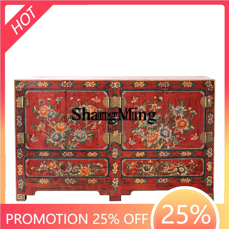 

ZYY exquisite senior old elm classical side cabinet new Chinese antique painted entrance storage solid wood retro side cabinet