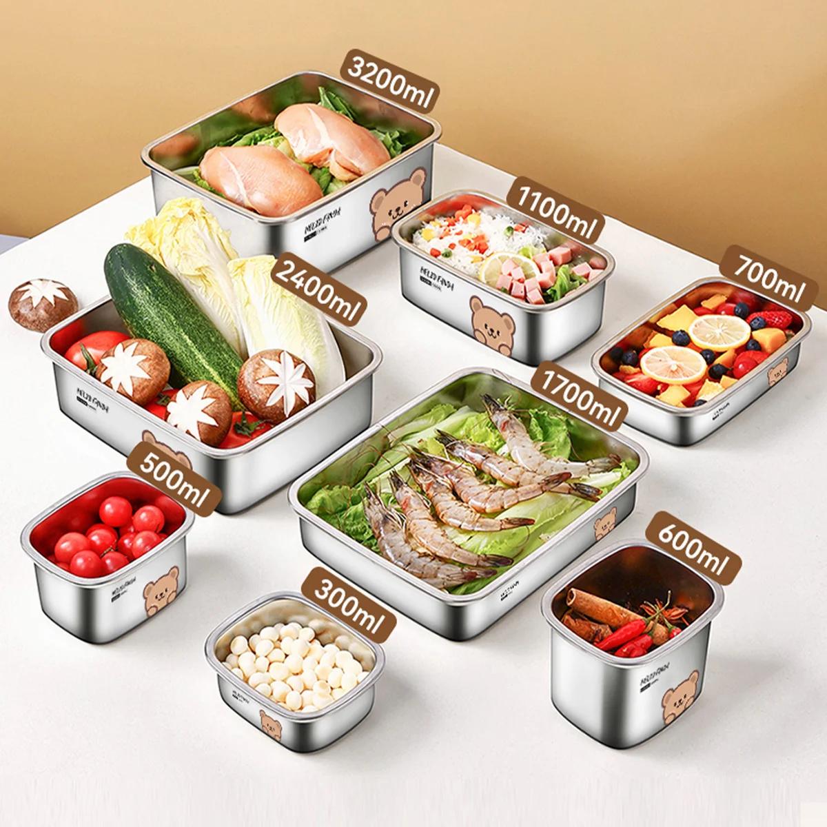 WORTHBUY Stainless Steel Lunch Box Outdoor Picnics Vegetable Fruit Salad Storage Box Portable Heatable Food Storage Container