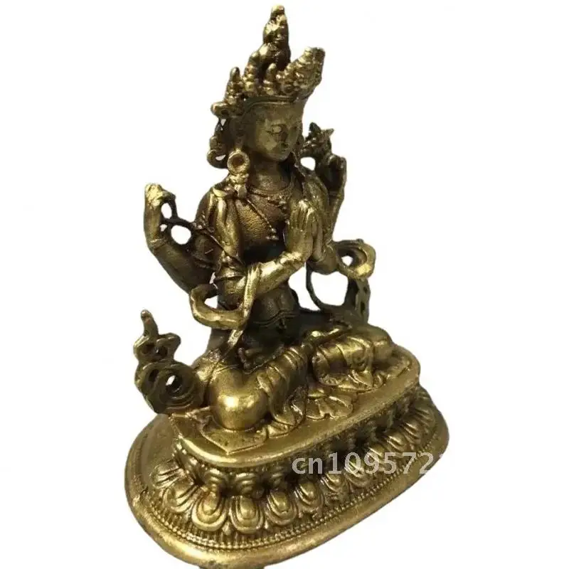 Guanyin Buddha Ornament Four-Armed Avalokiteshvara Buddha Ornament Tibetan Decoration Crafts Height Living 6cm Alloy Room Home