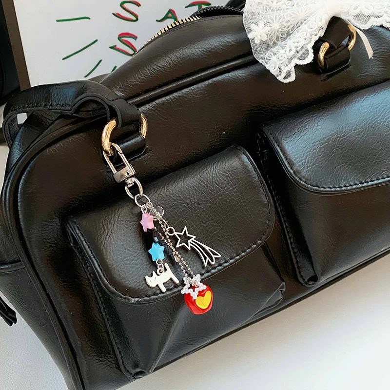 

Cute Kitten Five-pointed Stars Love Beaded Keychain Mobile Phone Chain Anti-Lost Lanyard Pendant Earphone Camera Chain