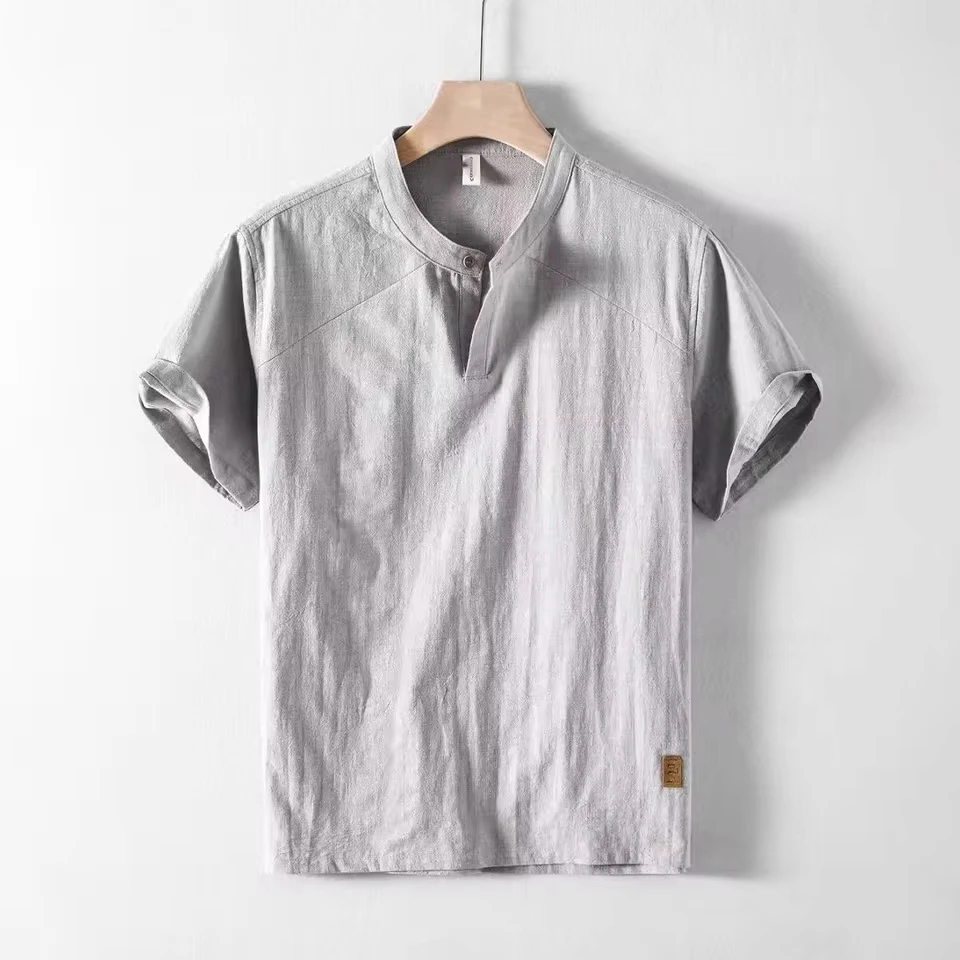 2025 Summer Men's Fashionable Breathable Short Sleeve T-shirt, Casual Stand up Collar Shirt, Thin Upper Sleeve, New Style