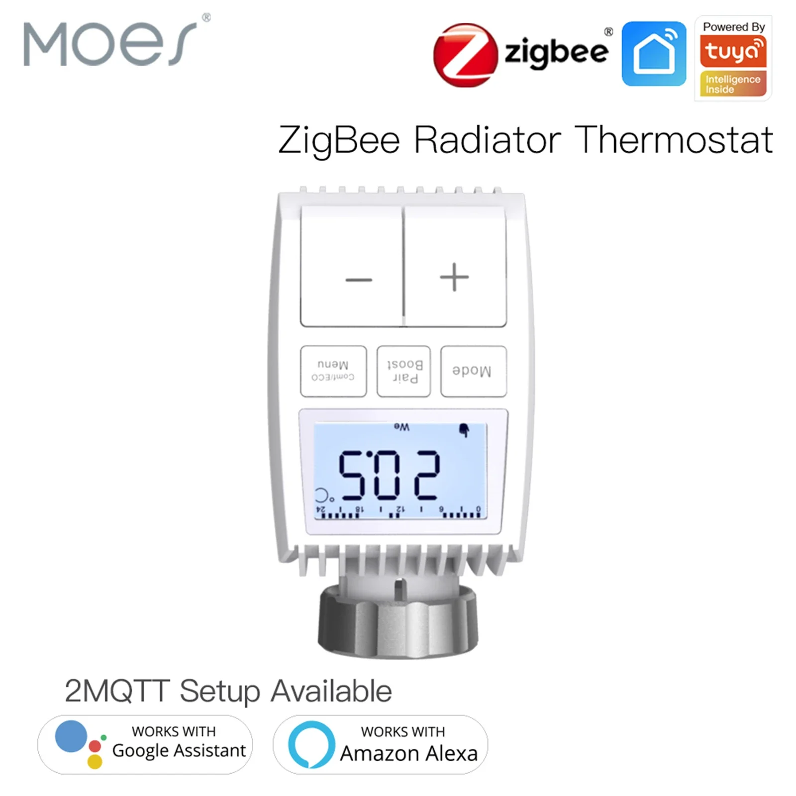 

MOES Tuya ZigBee3.0 Radiator Actuator Valve Smart Thermostat Temperature Controller Internal Sensor TRV Voice Control with Alexa