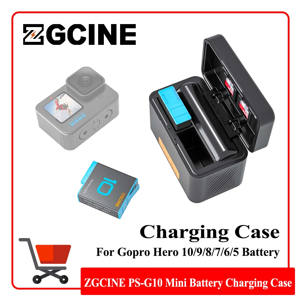 ZGCINE PS-G10 MINI 1750mAh Battery Fast Charger Box w/ Charging Box Case Power Bank TF Card Storage For GoPro Hero 10 9 8 7 6 5