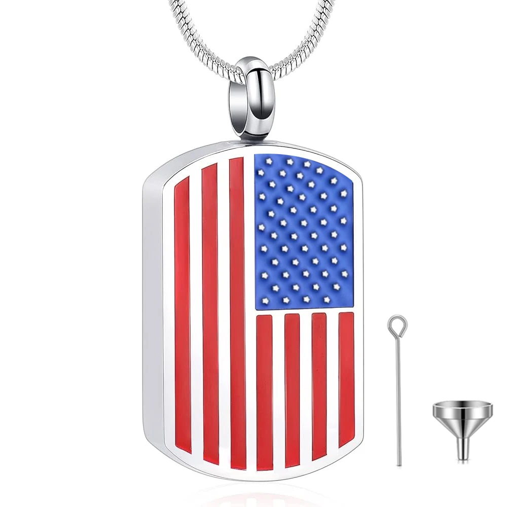 American Flag Cremation Jewelry for Ashes for Loved Ones Urn Necklace Memorial Keepsake Ashes Holder for Pets Dogs Cats