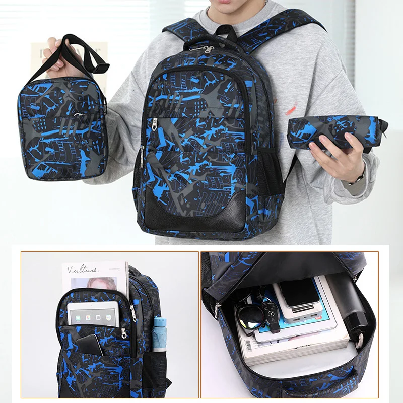 3PCS School Backpack For Teens Boys Girls School Students Schoolbag Outdoor Travel Bag Laptop Backpack for Both Men and Women