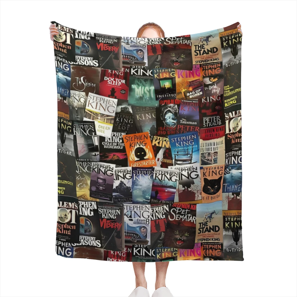 Fluffy Baby Blanket Stephen King Book Covers, Horror Bookworm Sofa Camp Nap Bedspread Cozy Flannel Blanket Bedroom Decor