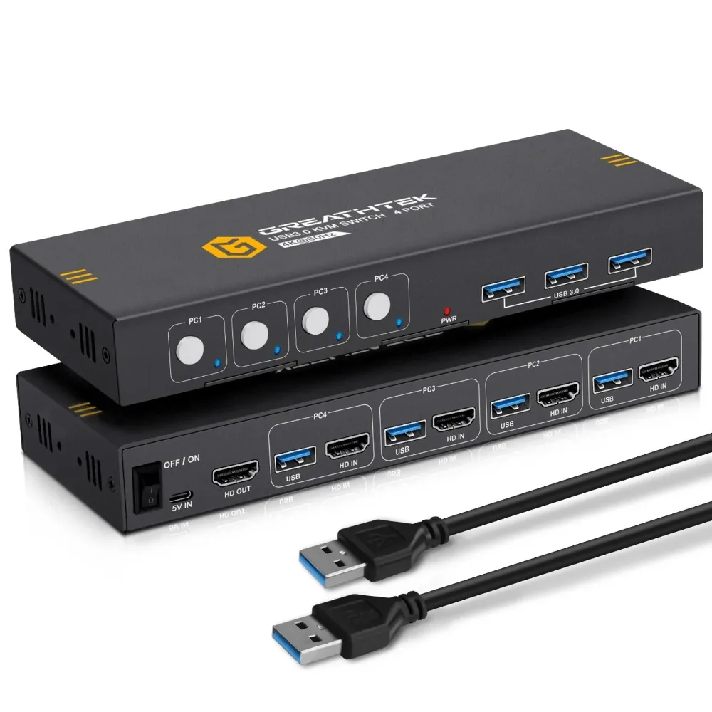 4 Port KVM Switch USB HDMI Switcher 4Kx2K@60Hz for 4 Computers Sharing 1 HD Monitor and 3 USB Devices Keyboard Mouse Printer