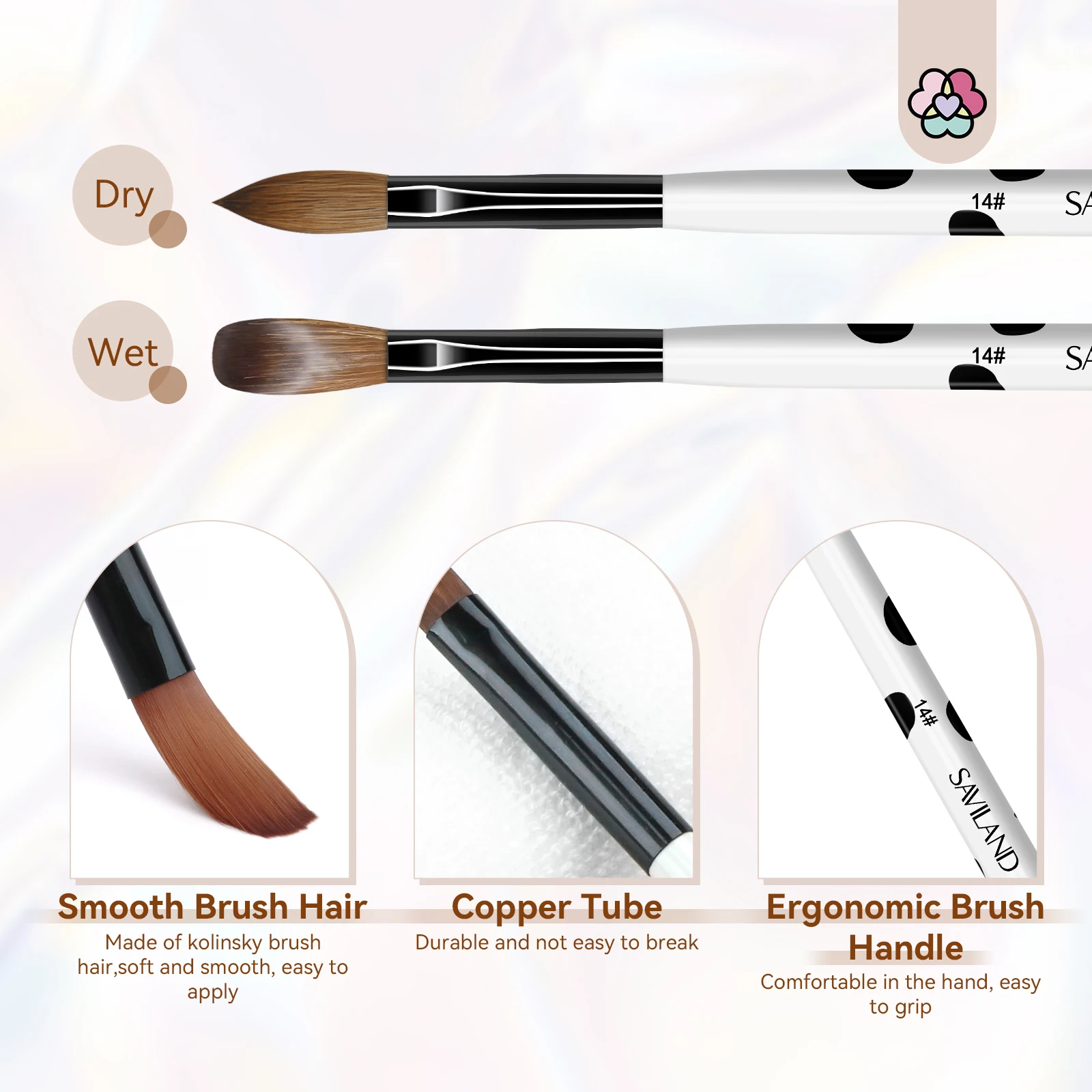 SAVILAND 3 pezzi Kolinsky set di pennelli per unghie acrilici dimensioni 8 10 14 per polvere acrilica 3D nail art per principianti uso professionale